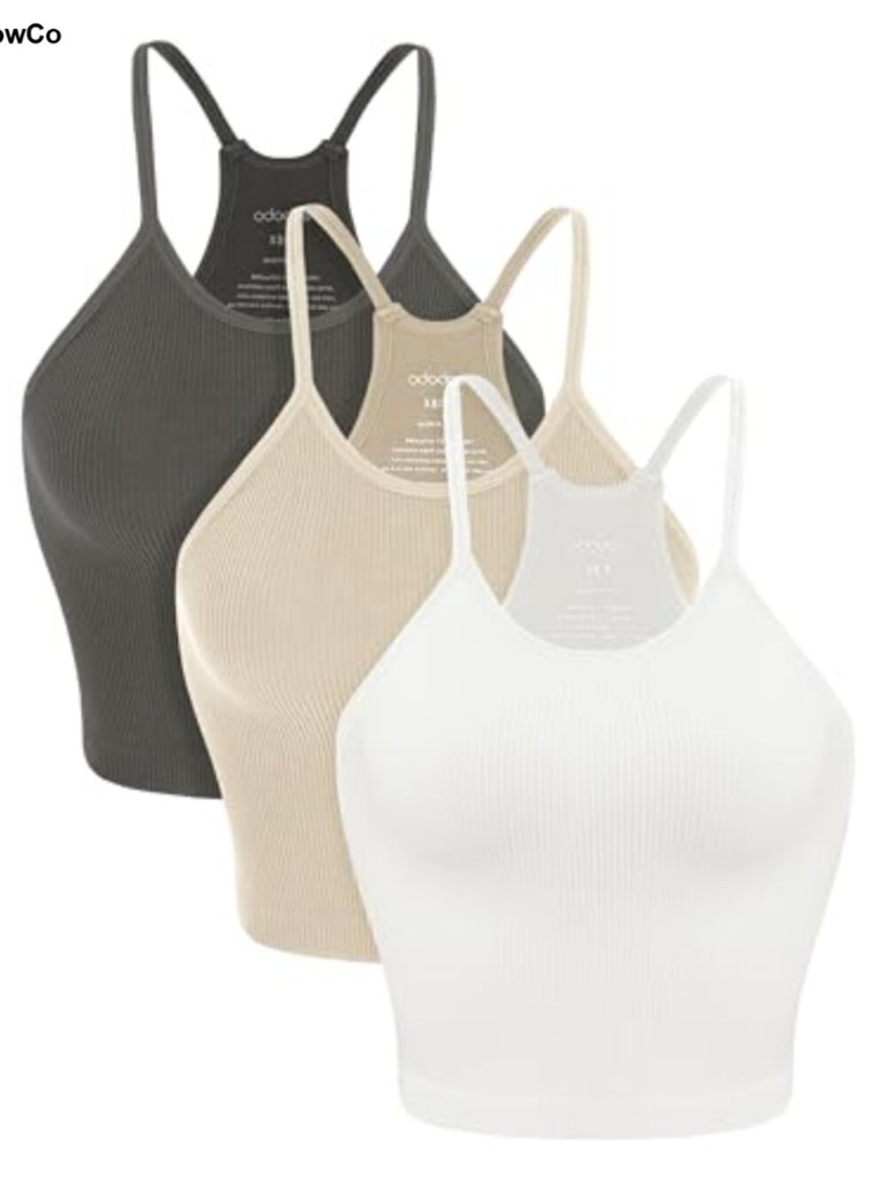 ODODOS Womens Seamless Rib-Knit Cropped Tank Top 3-Pack Slim Fit Racerback